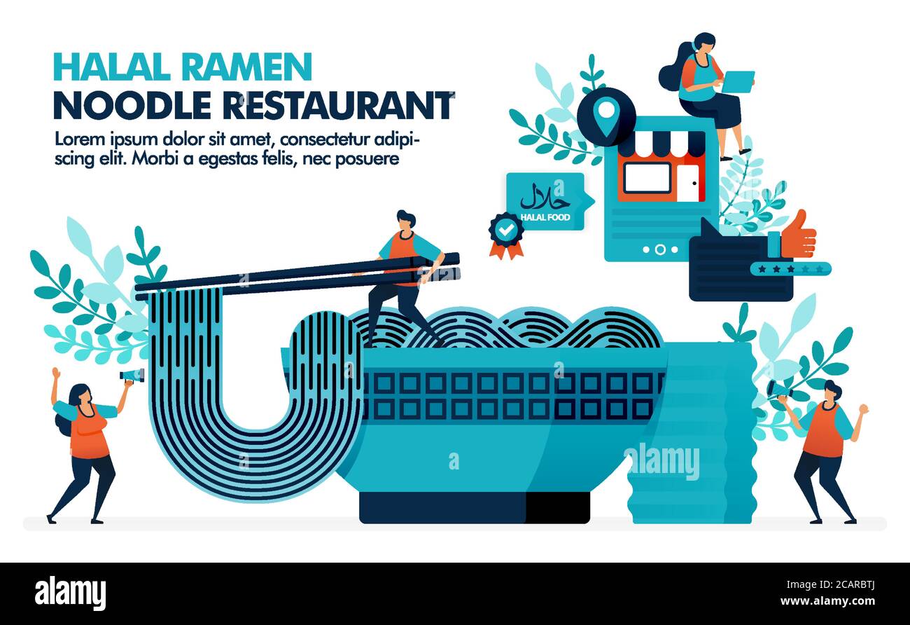 Vector illustration of bowl of halal ramen noodles with chopsticks