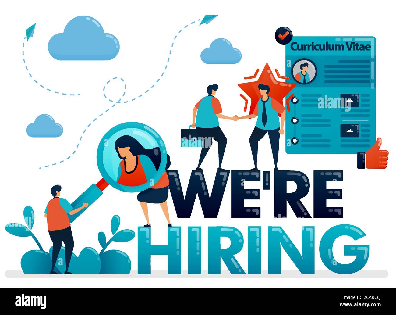 We're hiring posters with curriculum vitae profile to apply for job. Open recruitment and vacancies, get the best talent for company position. Illustr Stock Vector