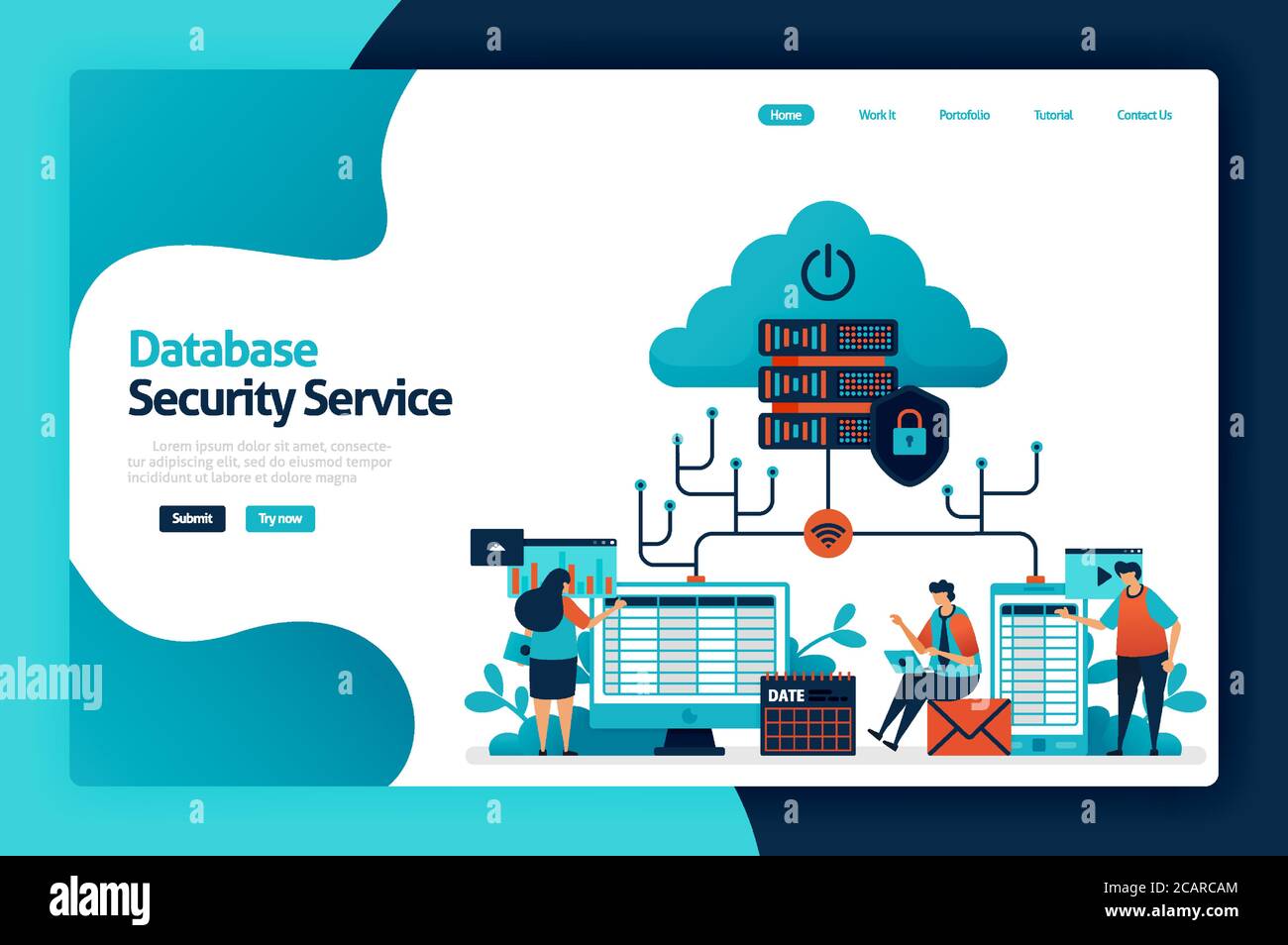 Database security service landing page design. safety data
