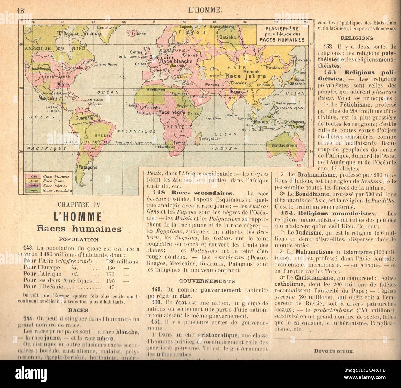 page de manuel scolaire : les races vers 1900 Stock Photo - Alamy