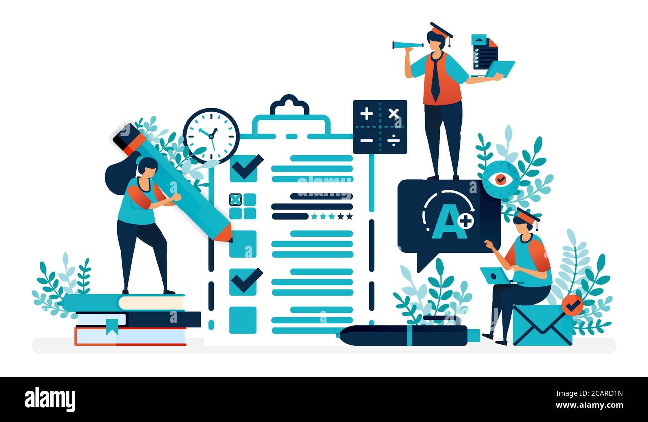 Fill in test sheet with a check and cross. Get an A+ on exam or class promotion test. Verify