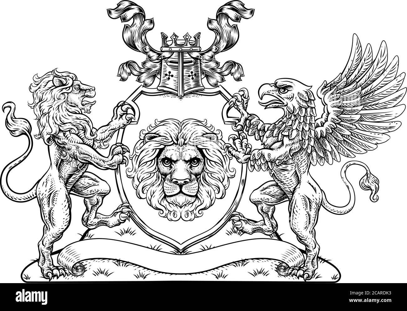 Coat of Arms Crest Griffin Lion Family Shield Seal Stock Vector