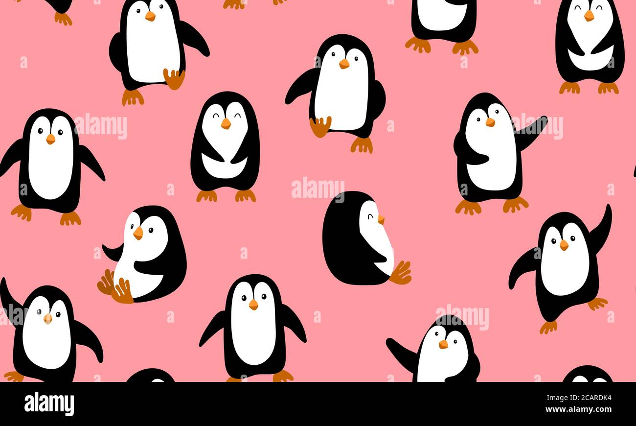 Seamless pattern with cute cartoon penguins on pink background. Vector  illustration Stock Vector Image & Art - Alamy