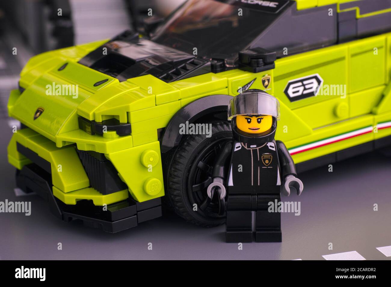 Tambov, Russian Federation - June 24, 2020 Lego Lamborghini Urus ST-X  driver minifigure near her car. LEGO Speed Champions Stock Photo - Alamy