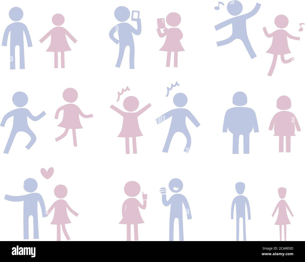 Silhouettes of cheerful playing couples. Vector illustration isolated on white background. Stock Vector