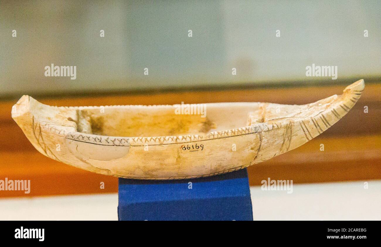 Egypt, Cairo, Egyptian Museum, model boat in ivory. From Saqqara, early dynastic period. Stock Photo