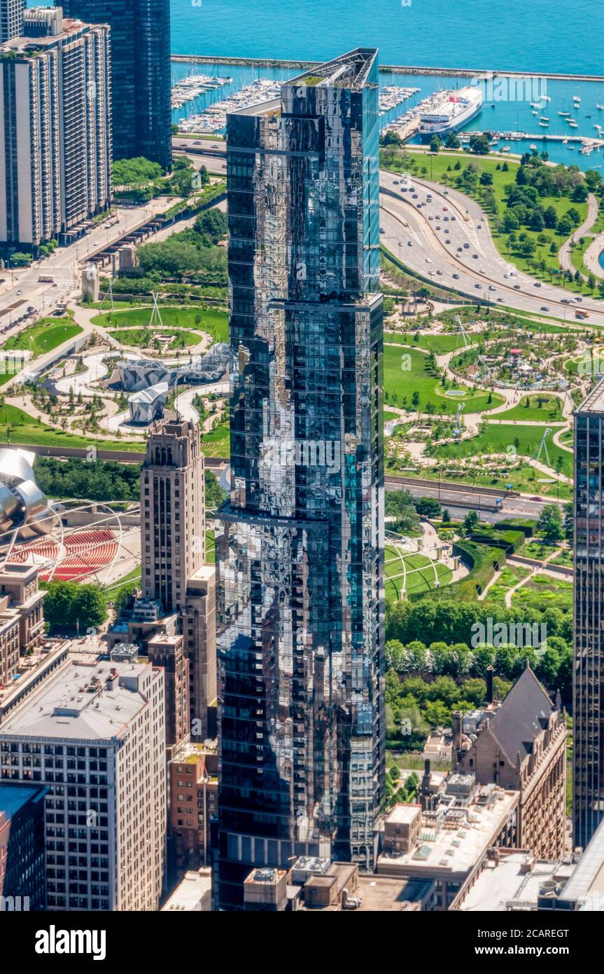 Legacy Tower, 33 S Wabash Ave, in front of Millennium Park, Chicago. Stock Photo