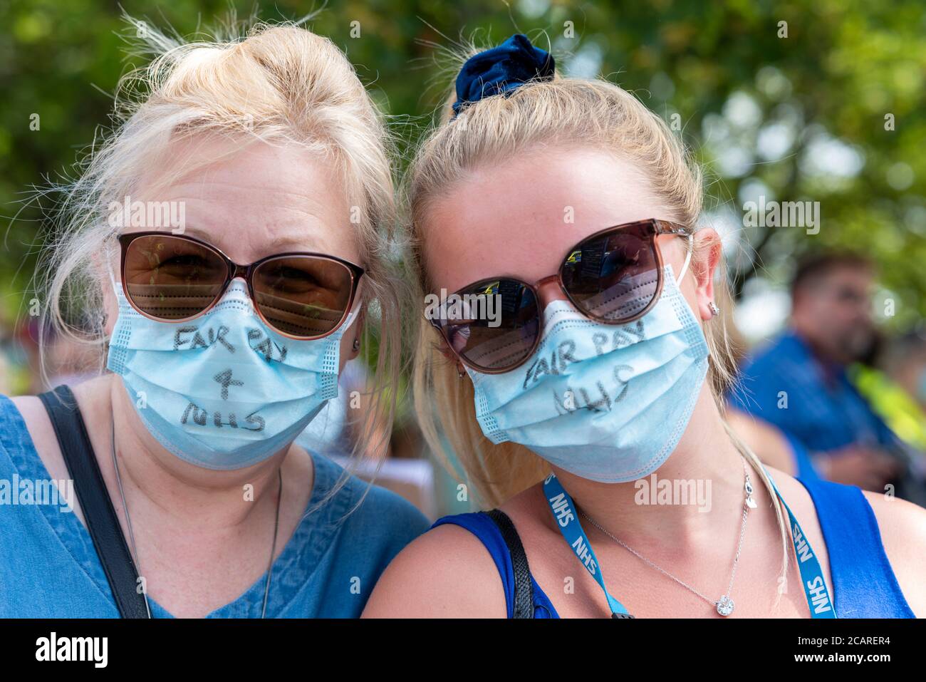 Nurses at a NHS protest against missing out on the public sector pay increase and to honour the health staff killed by COVID-19 at Basildon, Essex Stock Photo