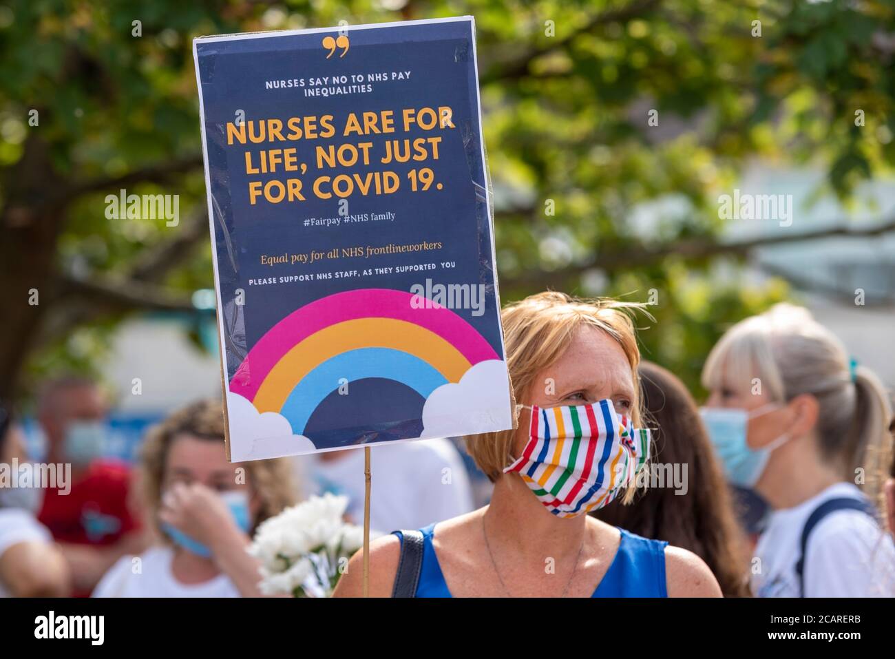 Placard at a NHS protest against missing out on the public sector pay increase and to honour the health staff killed by COVID-19 at Basildon, Essex Stock Photo