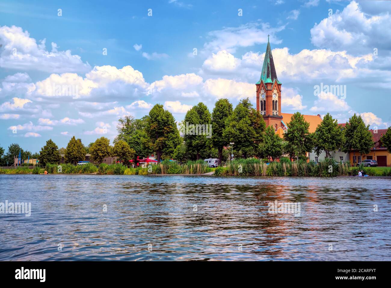 Island town Werder (Havel) with church Maria Meeresstern Stock Photo