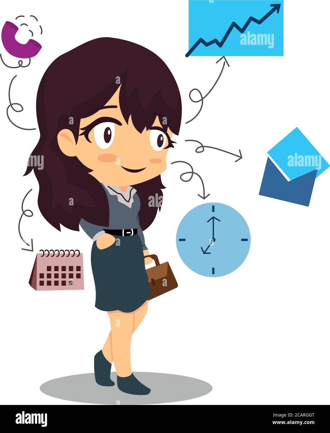 Businesswoman Multitasking and time management Illustration Stock Vector