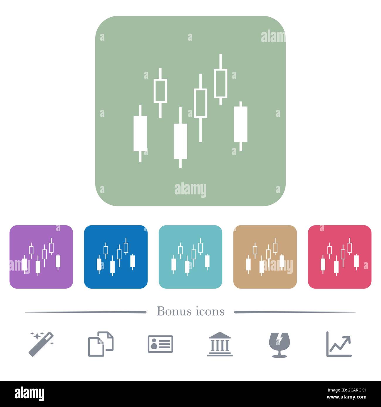 Candlestick chart white flat icons on color rounded square backgrounds ...