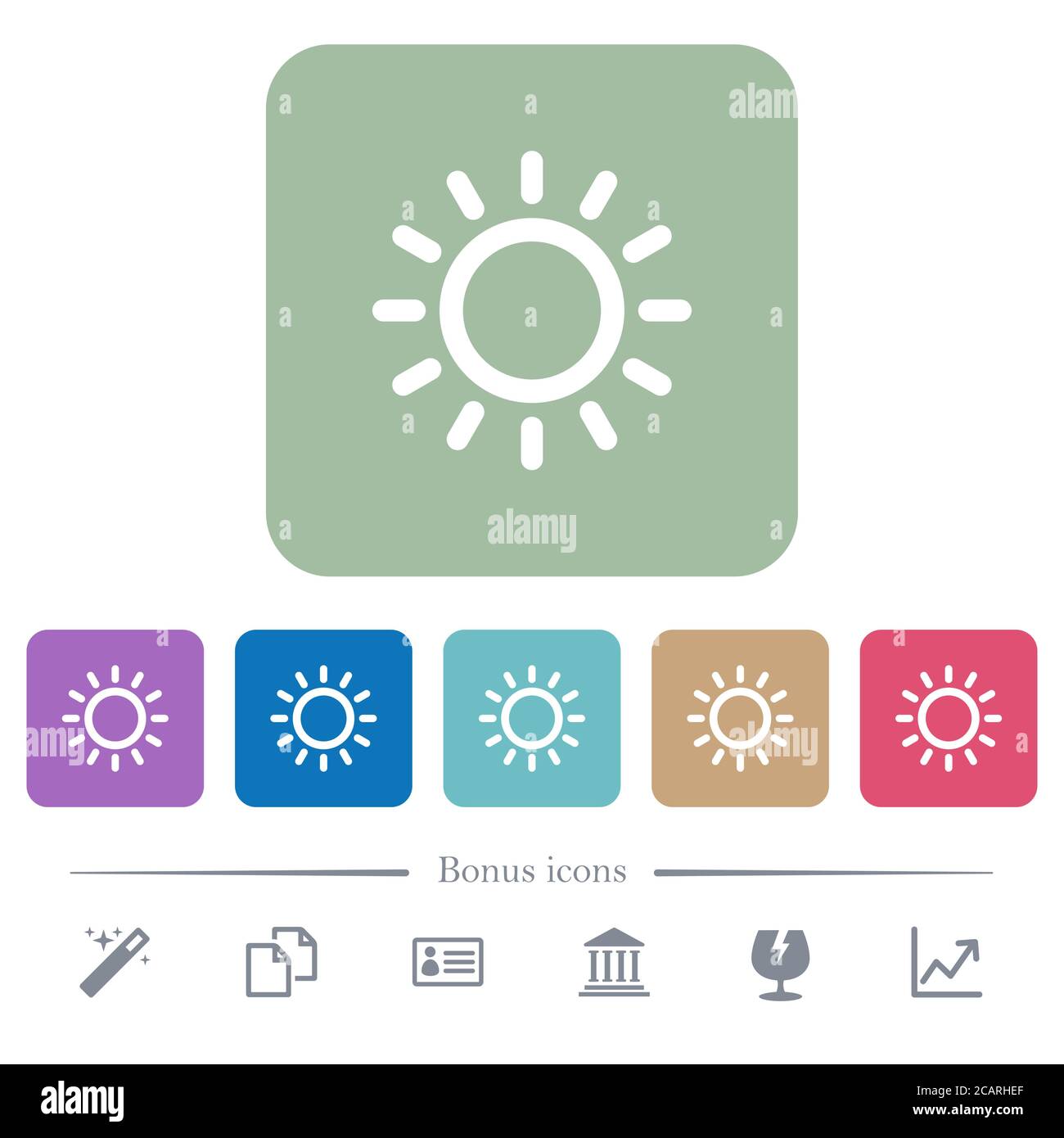 Brightness control white flat icons on color rounded square backgrounds ...