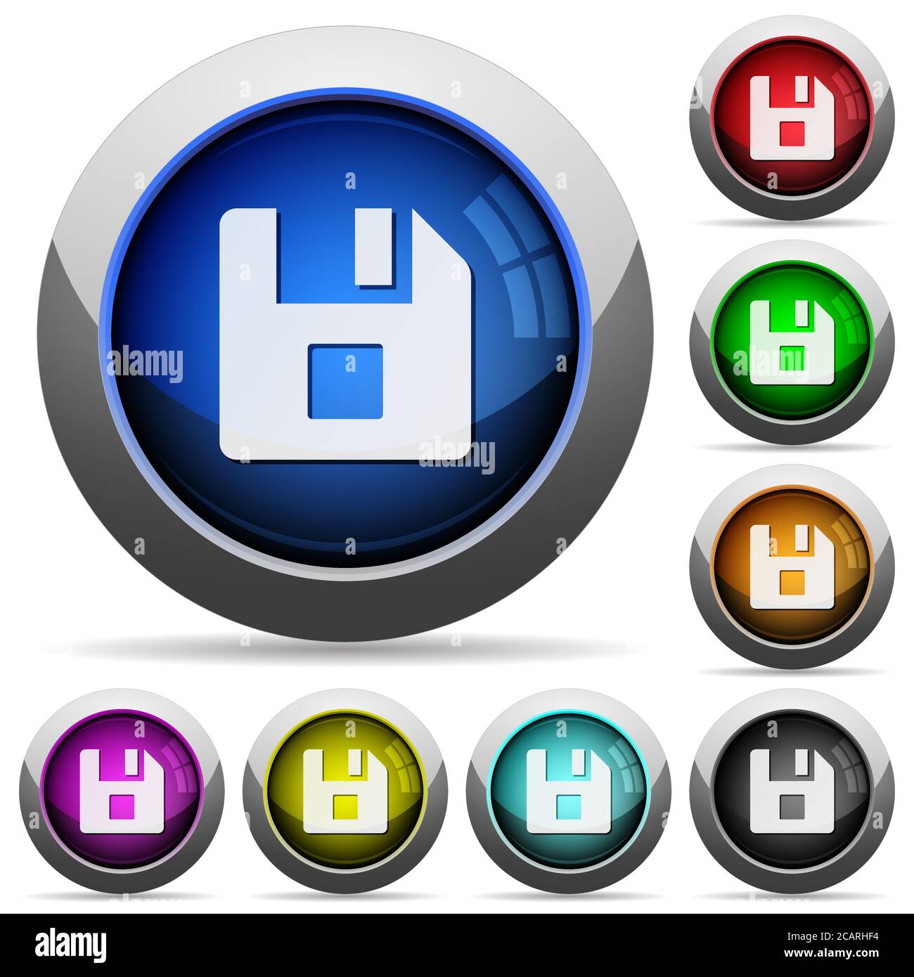 File stop icons in round glossy buttons with steel frames Stock Vector ...