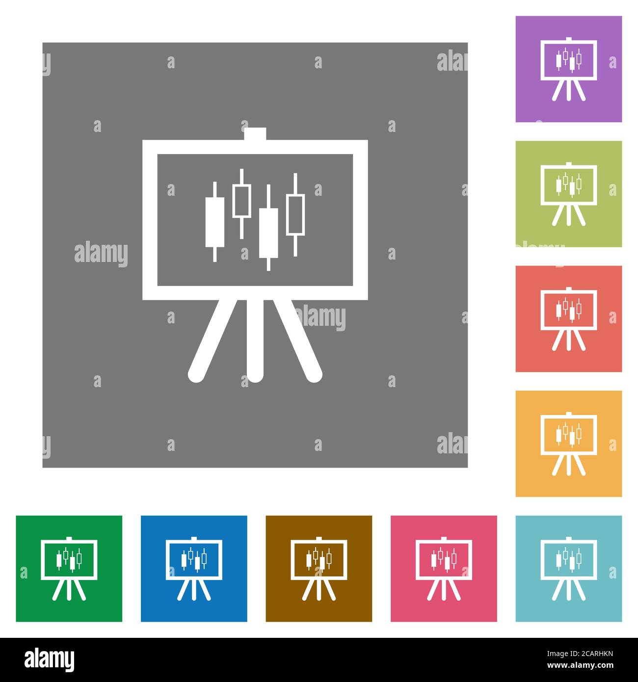 Presentation table with candlestick chart flat icons on simple color ...