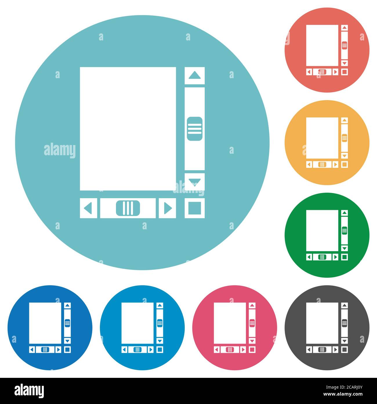 Blank document with scroll bars flat white icons on round color backgrounds Stock Vector