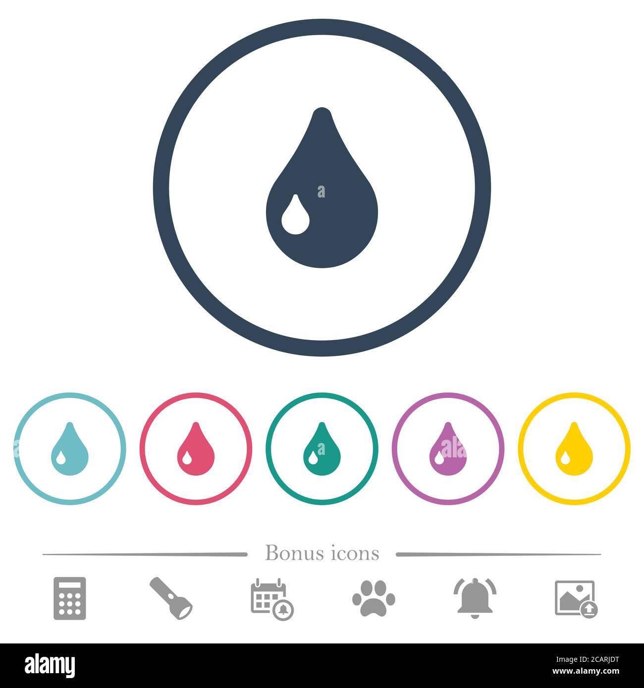 Single drop flat color icons in round outlines. 6 bonus icons included ...