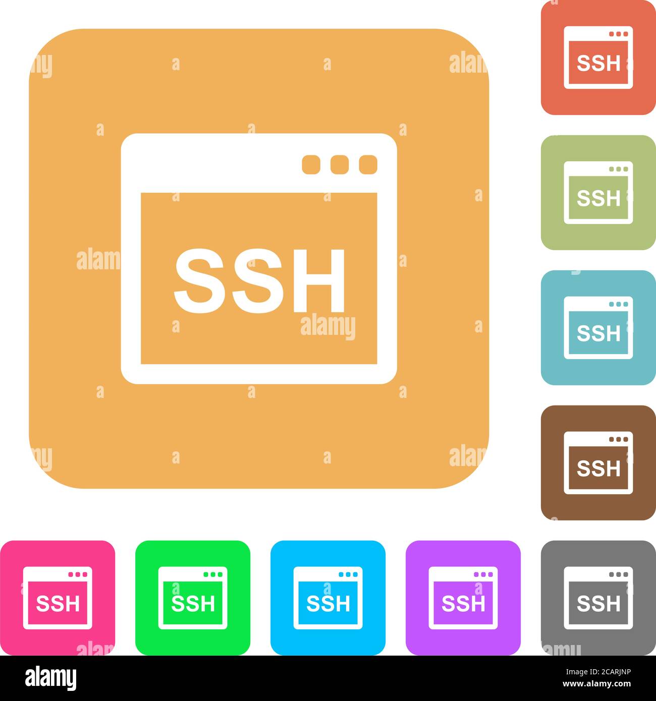 SSH client application flat icons on rounded square vivid color backgrounds. Stock Vector
