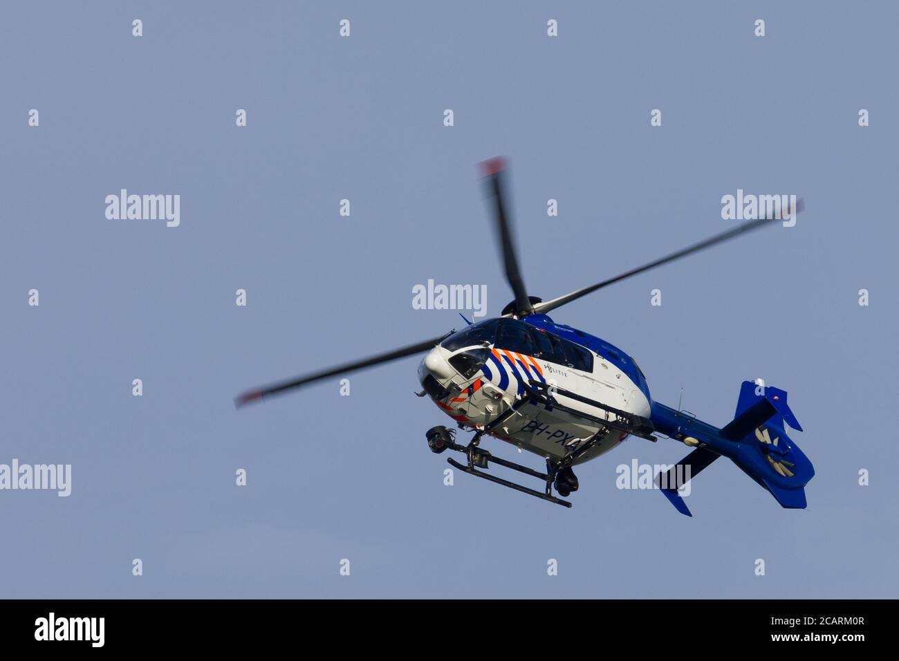 Kampen Netherlands May 26 2020: Dutch Police helicopter flying by searching for suspected criminals Stock Photo