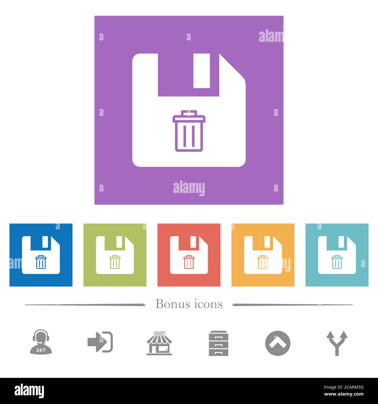 Delete file flat white icons in square backgrounds. 6 bonus icons ...
