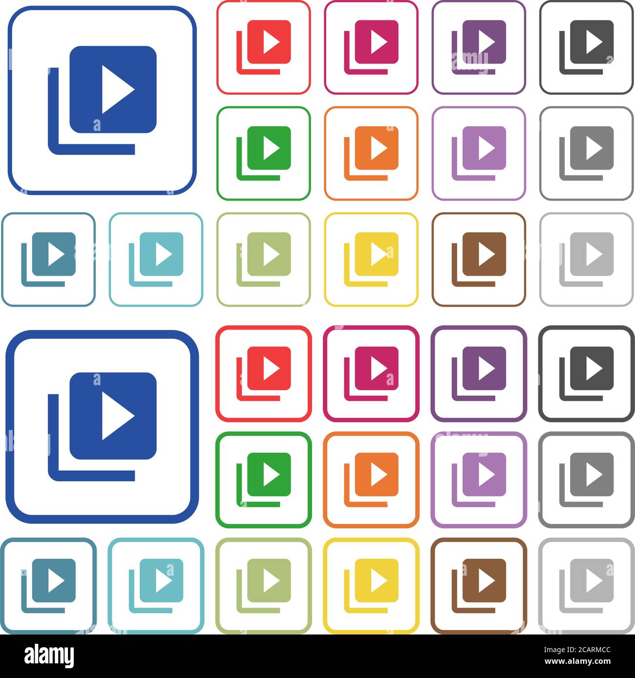 Video library color flat icons in rounded square frames. Thin and thick ...