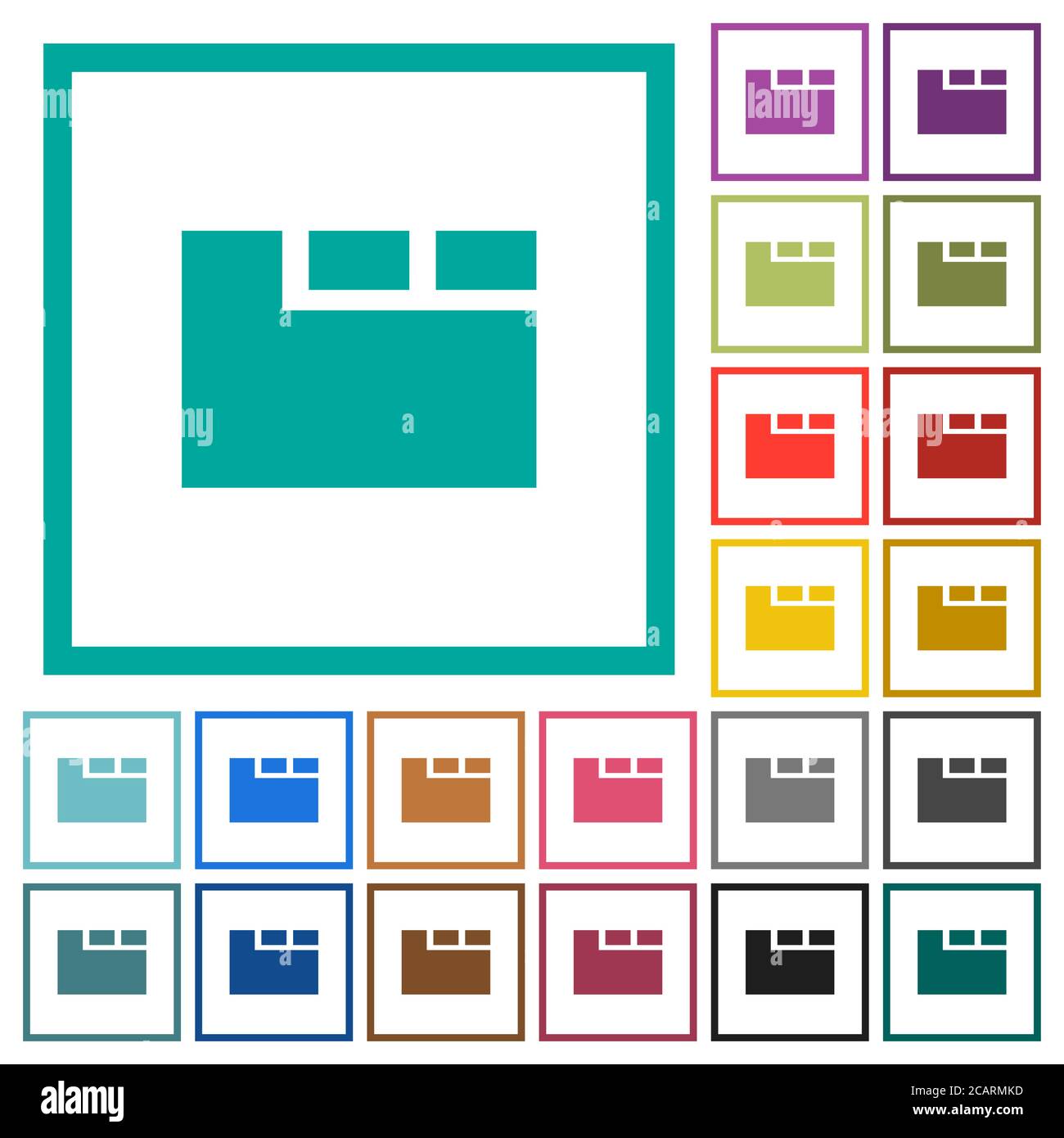 Horizontal tabbed layout active flat color icons with quadrant frames on white background Stock Vector