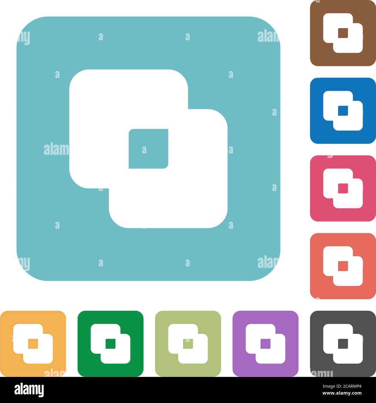Exclude shapes white flat icons on color rounded square backgrounds Stock Vector