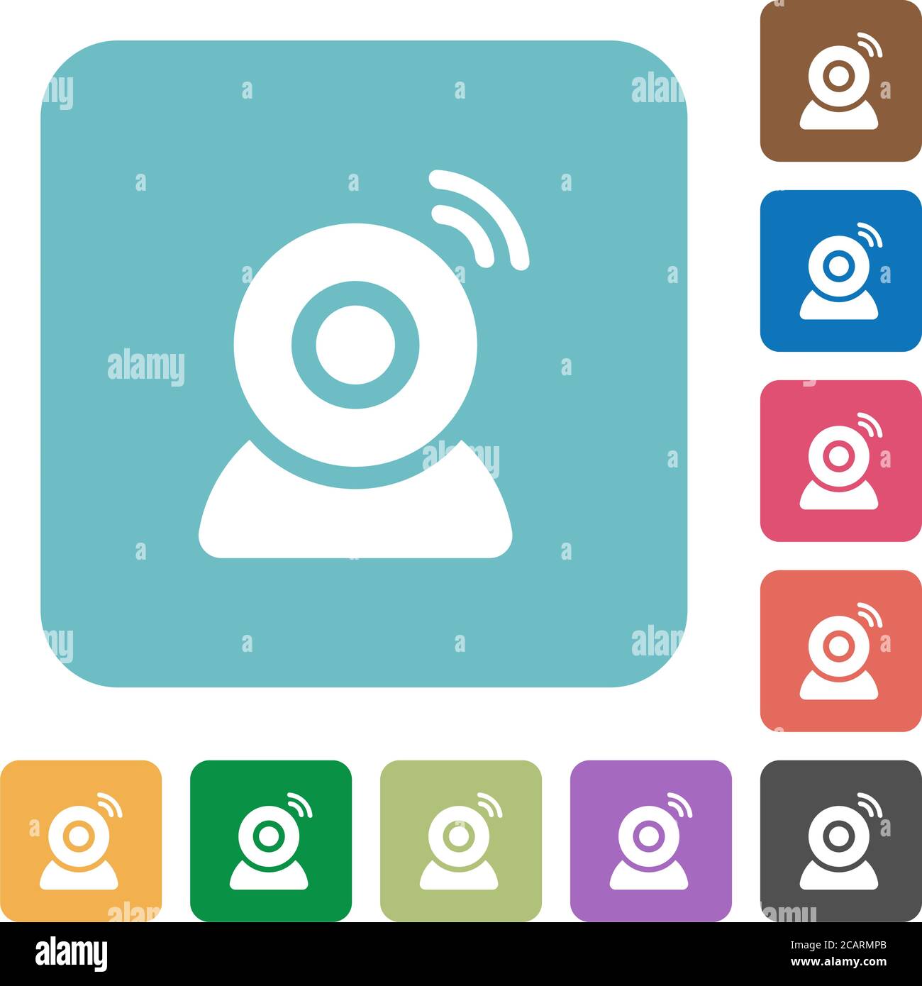 Wireless camera white flat icons on color rounded square backgrounds ...