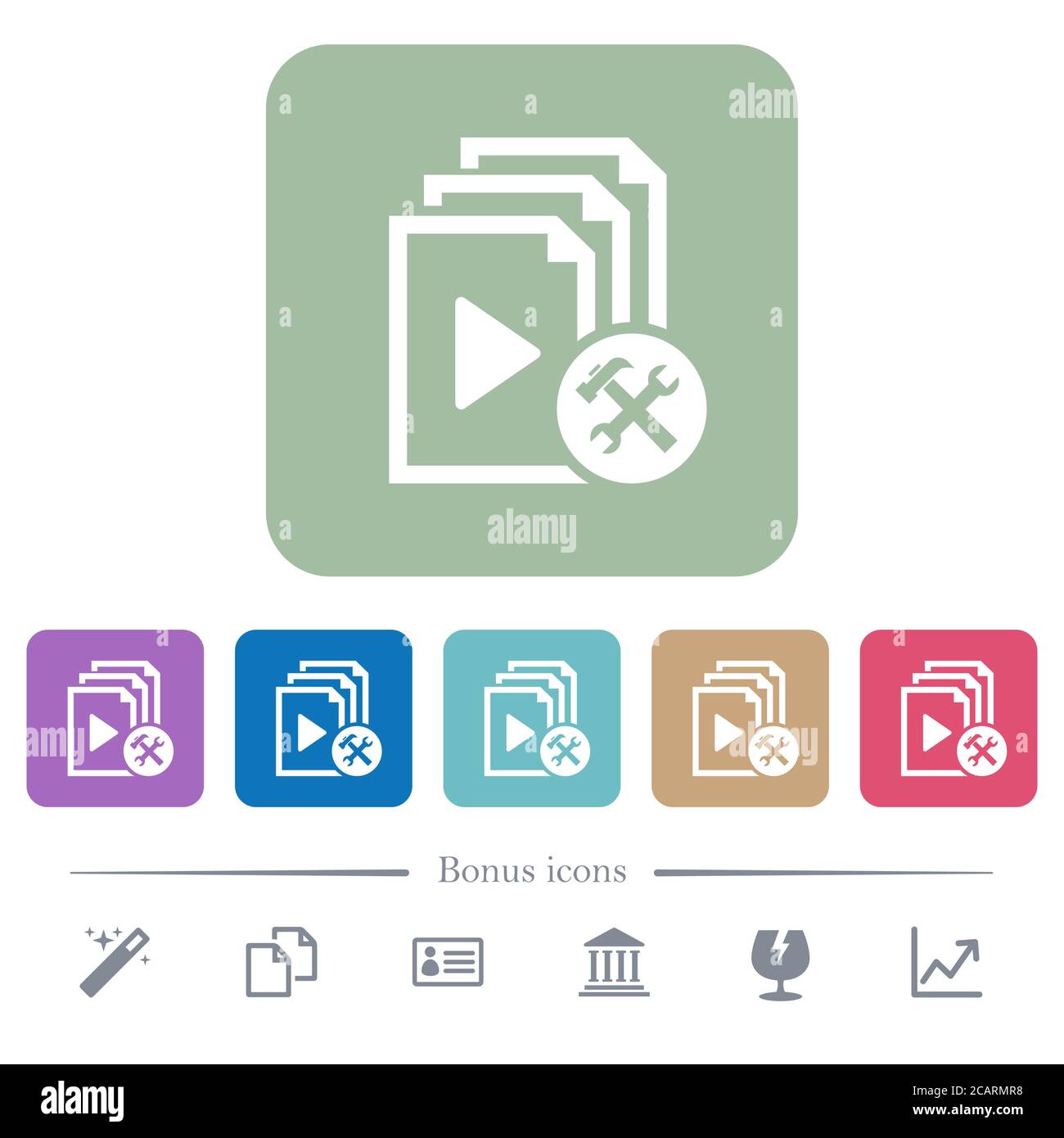 Playlist tools white flat icons on color rounded square backgrounds. 6 ...