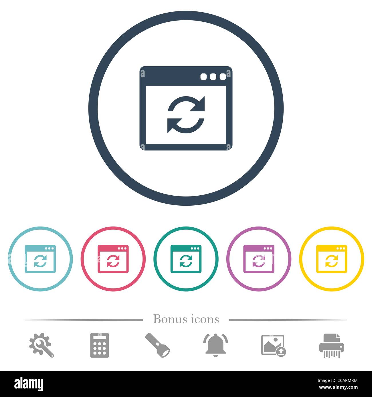Application syncronize flat color icons in round outlines. 6 bonus ...