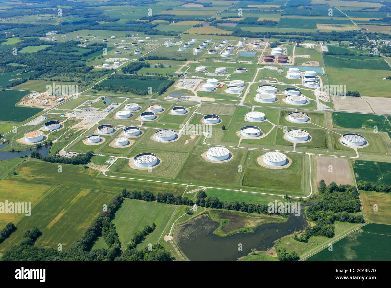 Aerial Photo of Oil Storage Tank Facility in Patoka, Illinois Stock Photo