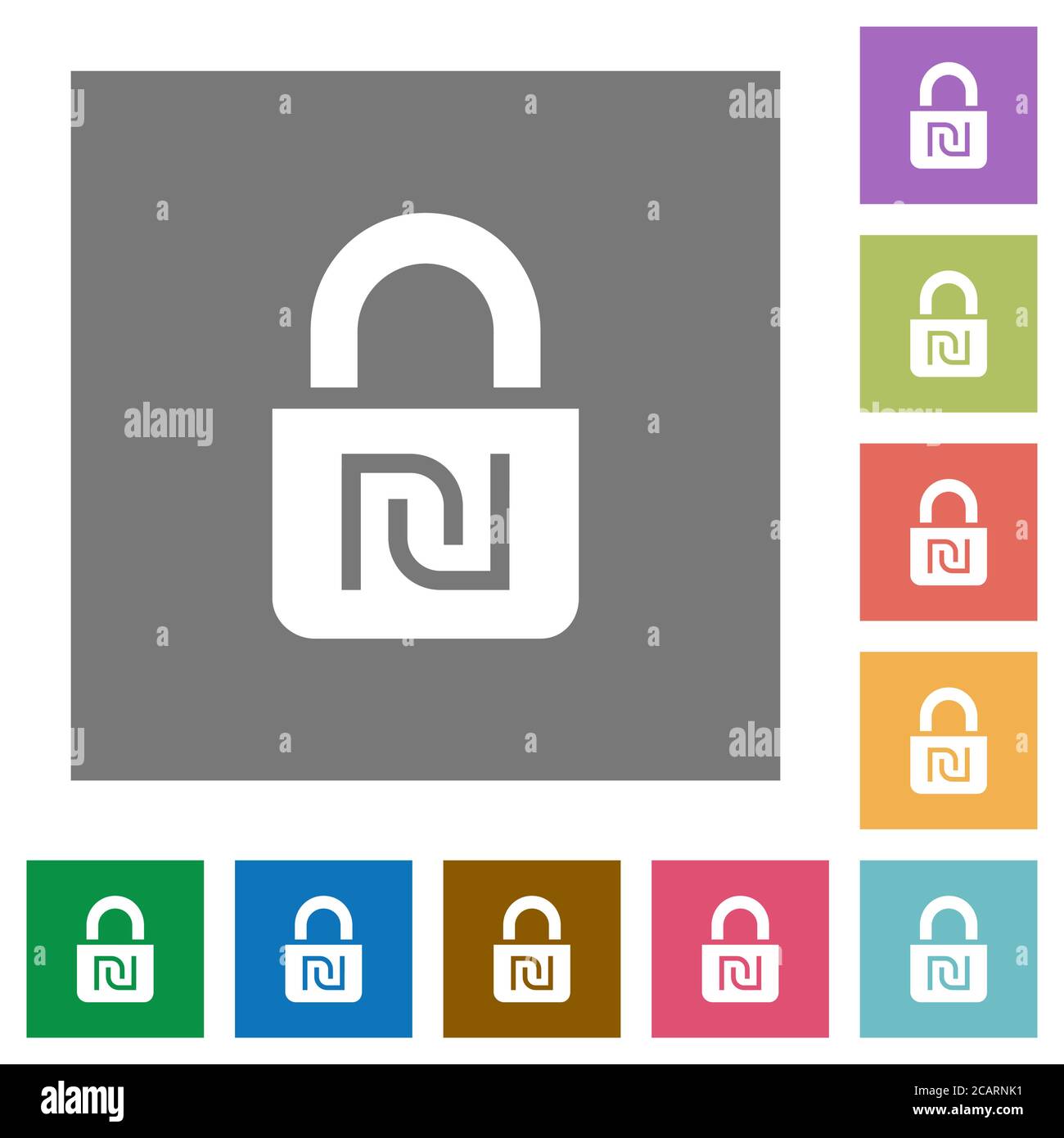Locked Shekels flat icons on simple color square backgrounds Stock ...