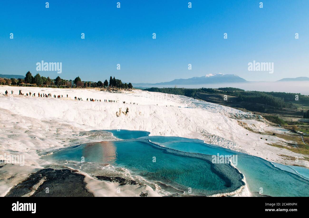 Carbonate travertines the natural pools Denizli Pamukkale Stock Photo