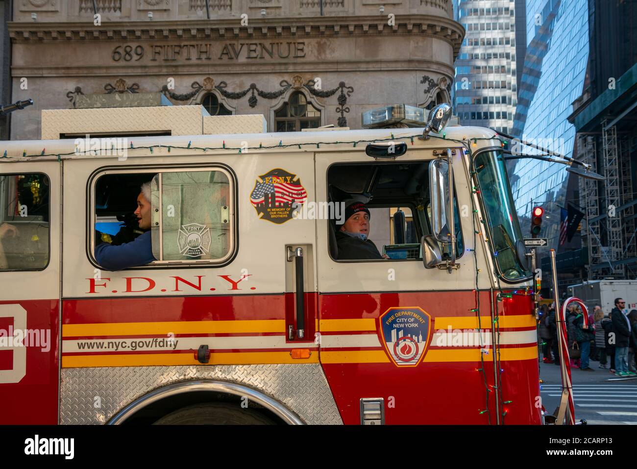 FDNY Fire Engine on the Fifth Avenue at Midtown Manhattan Stock Photo ...