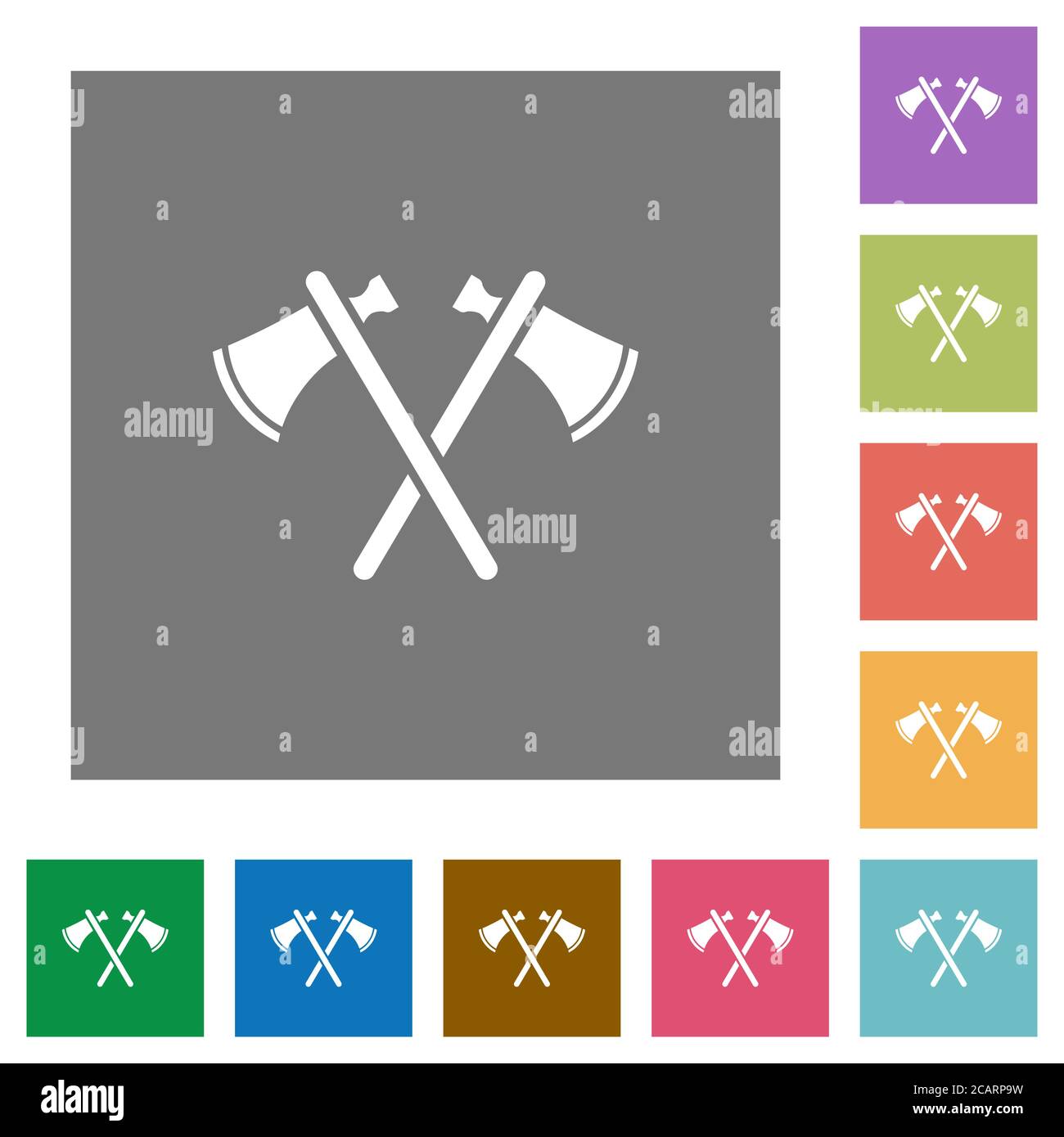 Two tomahawks flat icons on simple color square backgrounds Stock Vector