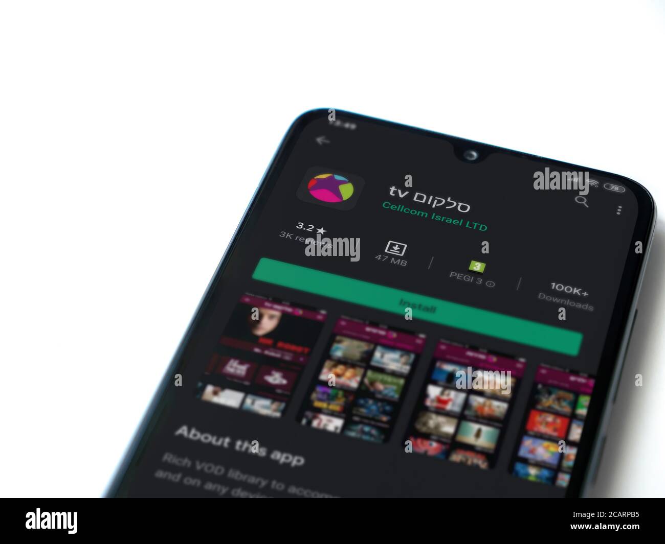 Lod, Israel - July 8, 2020: Cellcom TV app play store page on the ...