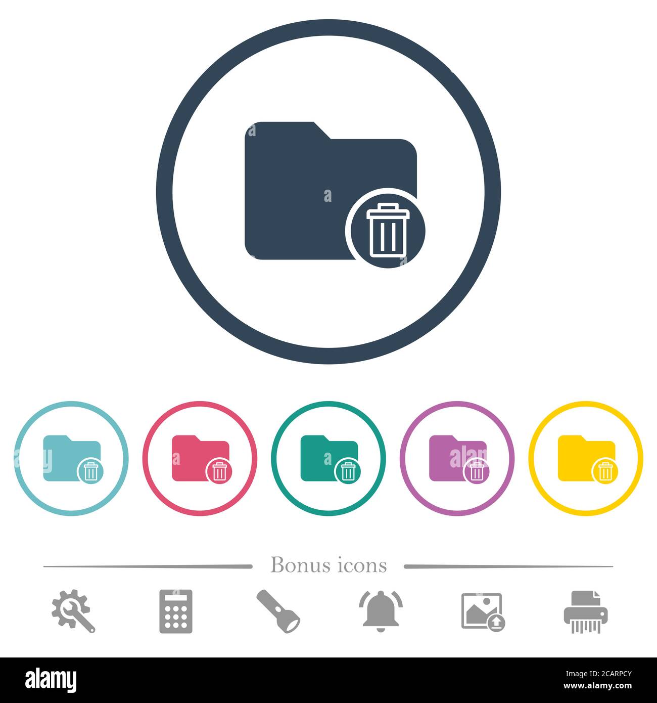 Delete directory flat color icons in round outlines. 6 bonus icons ...