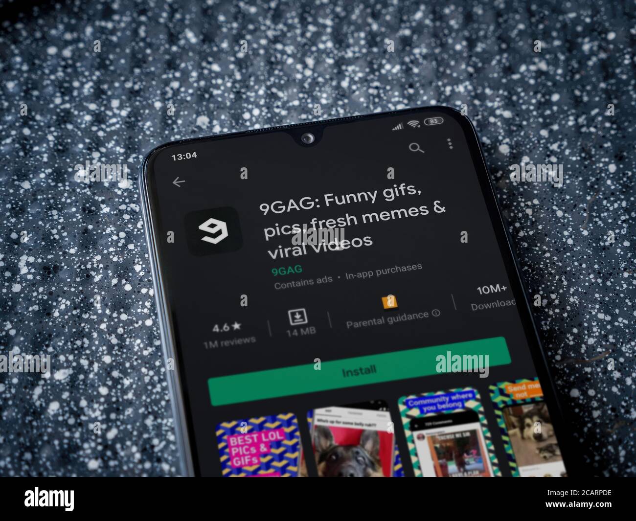 Lod, Israel - July 8, 2020: 9GAG app play store page on the display of ...