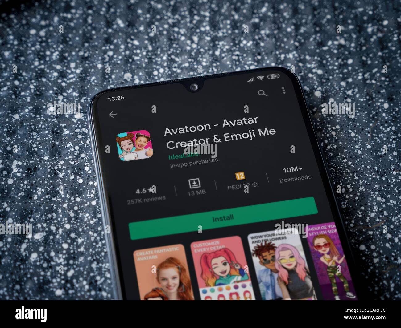 Lod, Israel - July 8, 2020: Avatoon app play store page on the display of a  black mobile smartphone on a metallic background. Close up top view flat l  Stock Photo - Alamy