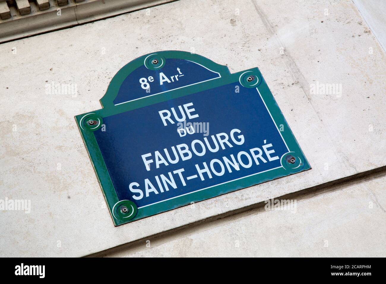 Faubourg Saint Honore Street Sign; Paris; France Stock Photo
