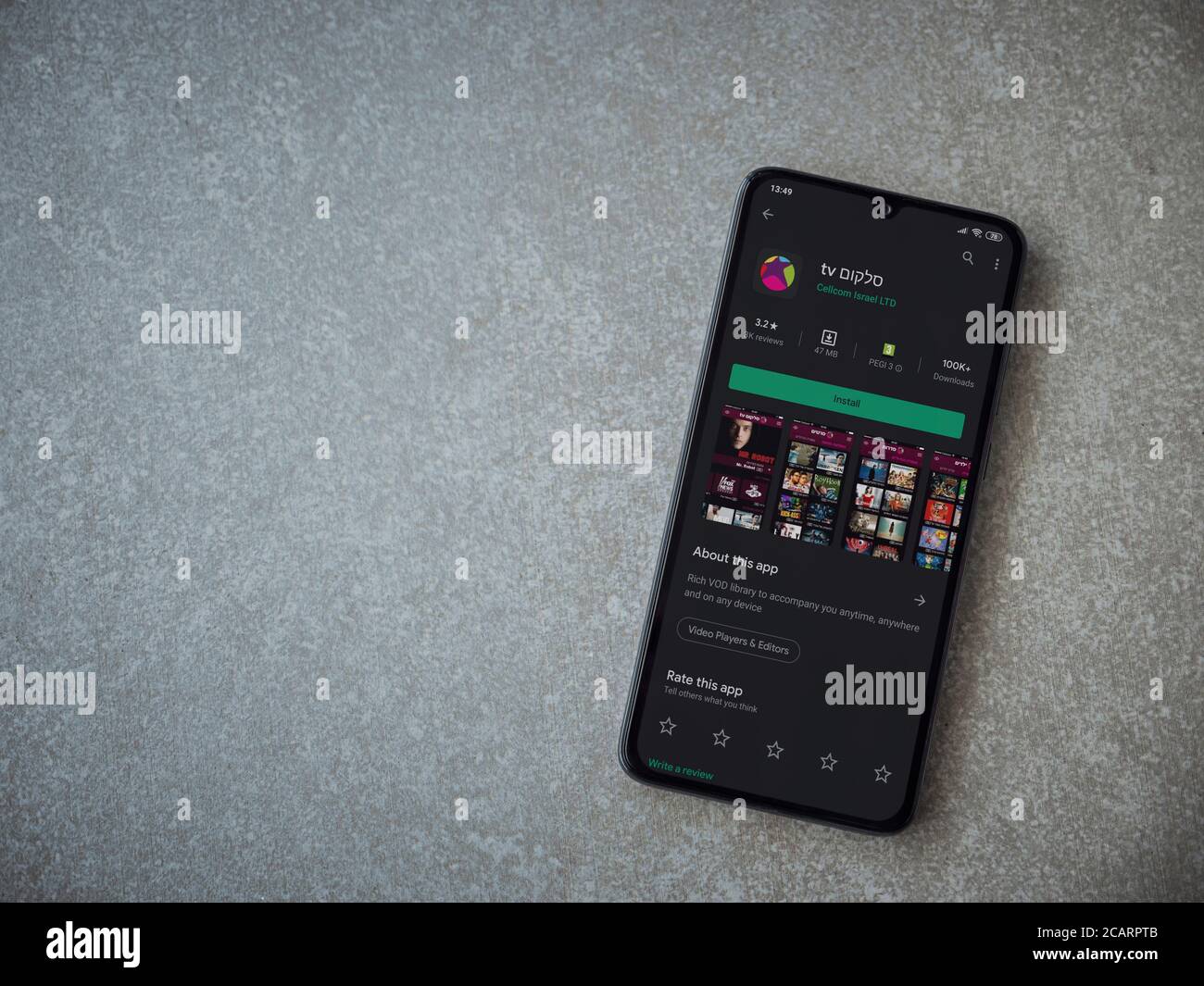 Lod, Israel - July 8, 2020: Cellcom TV app play store page on the ...