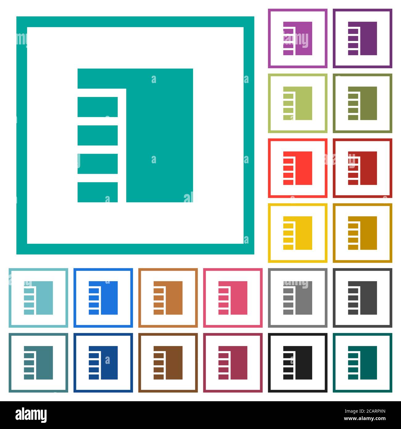 Vertical tabbed layout active flat color icons with quadrant frames on white background Stock Vector