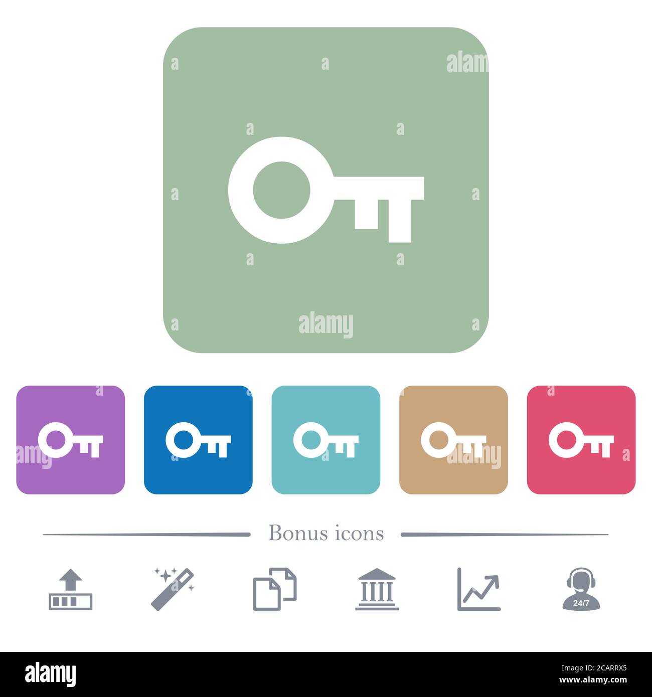 Old key white flat icons on color rounded square backgrounds. 6 bonus ...