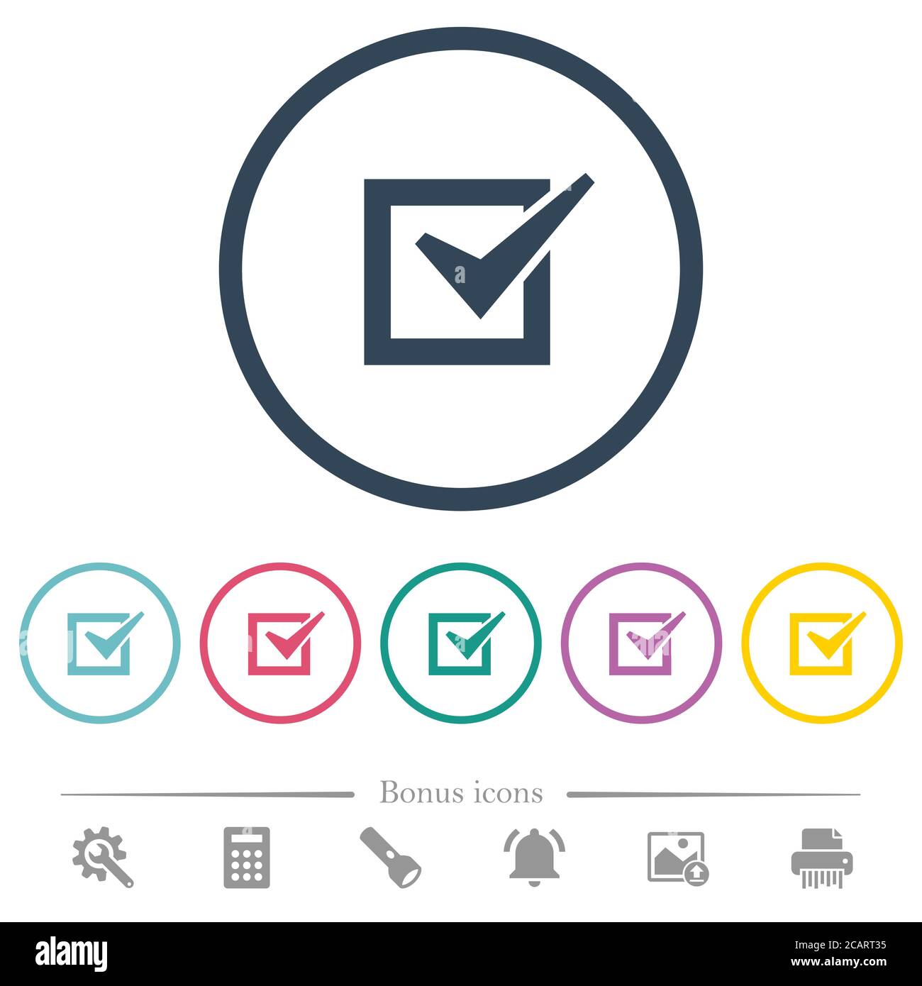 Checked box flat color icons in round outlines. 6 bonus icons included ...
