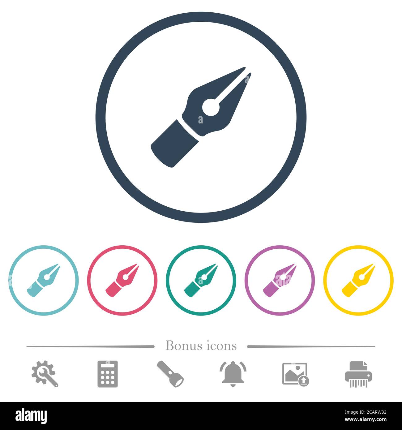 Vector pen flat color icons in round outlines. 6 bonus icons included ...