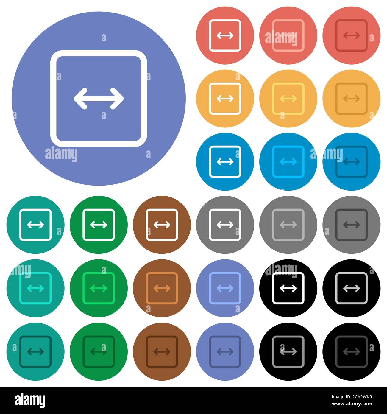Adjust object width multi colored flat icons on round backgrounds. Included white, light and dark icon variations for hover and active status effects, Stock Vector