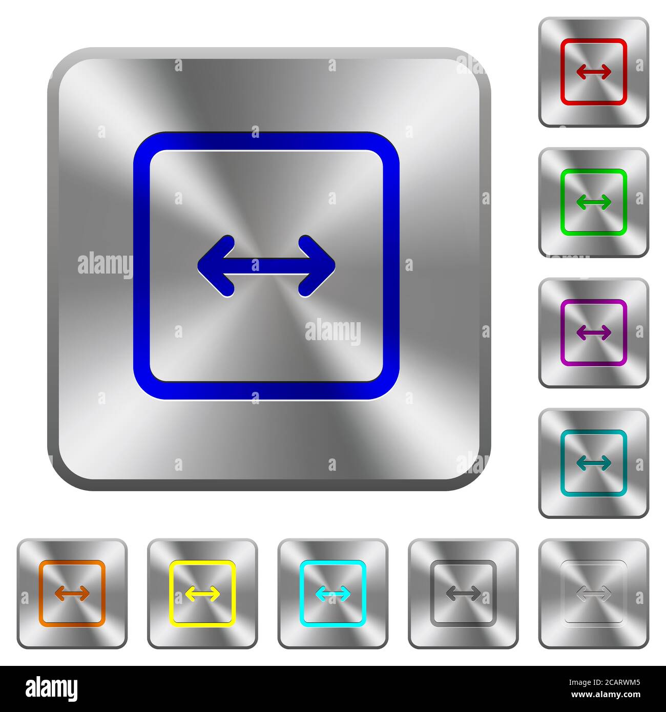 Adjust object width engraved icons on rounded square glossy steel buttons Stock Vector