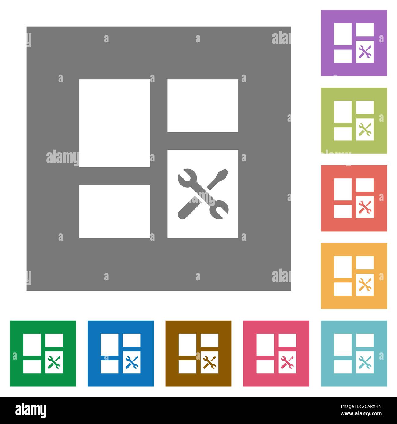 Dashboard tools flat icons on simple color square backgrounds Stock Vector