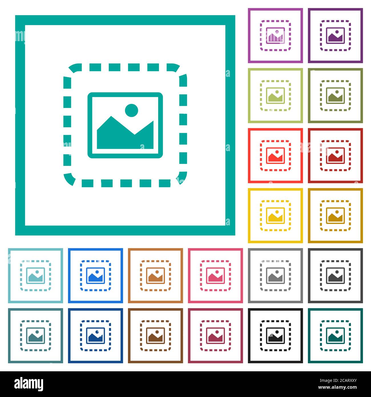 Place image flat color icons with quadrant frames on white background ...