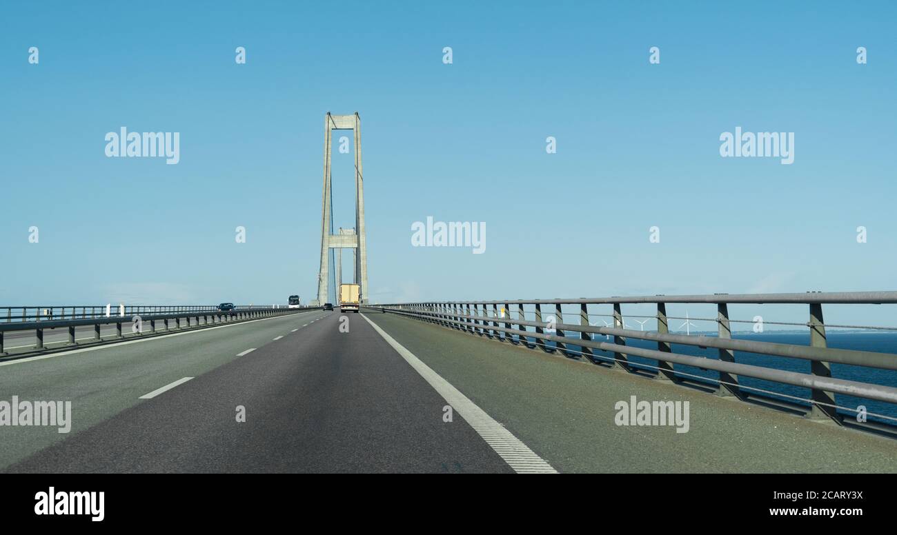 Suspension bridge with multilane highway Stock Photo